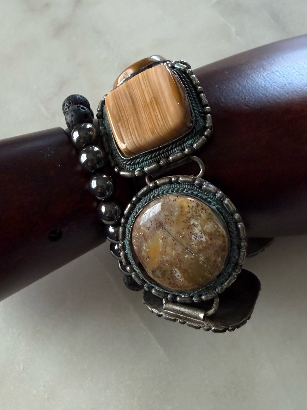 Natural Stone and Hematite Bead Bracelet